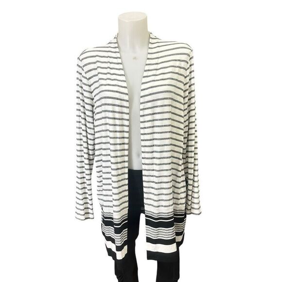 J.Jill Wearever Collection Striped Open Cardigan Sweater Wardrobe Staple sz L - Picture 2 of 8